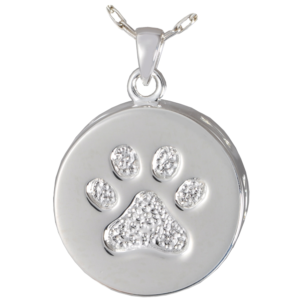 Print Necklace on Front View Of Paw Print Bones Pet Urn Pendant