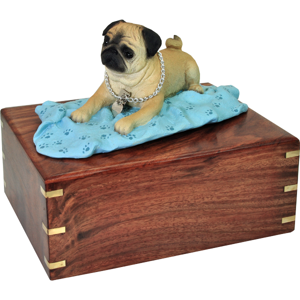 pug urn pug figurine wooden urn on blanket pug urn pug figurine wooden urn on blanket