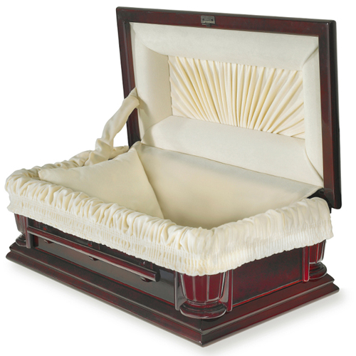 Poplar Dark Cherry Stained Exterior Velvet Interior Pet Casket