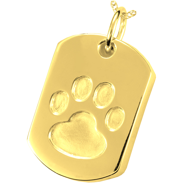 Print Necklace on Gold Pet Cremation Jewelry Paw Print Dog Tag